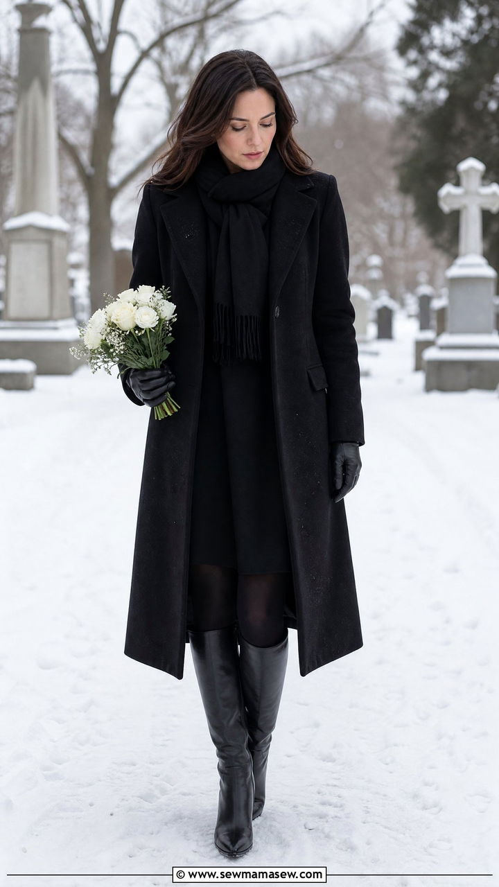 Winter funeral outfit with wool coat - 35 Funeral outfit ideas for women