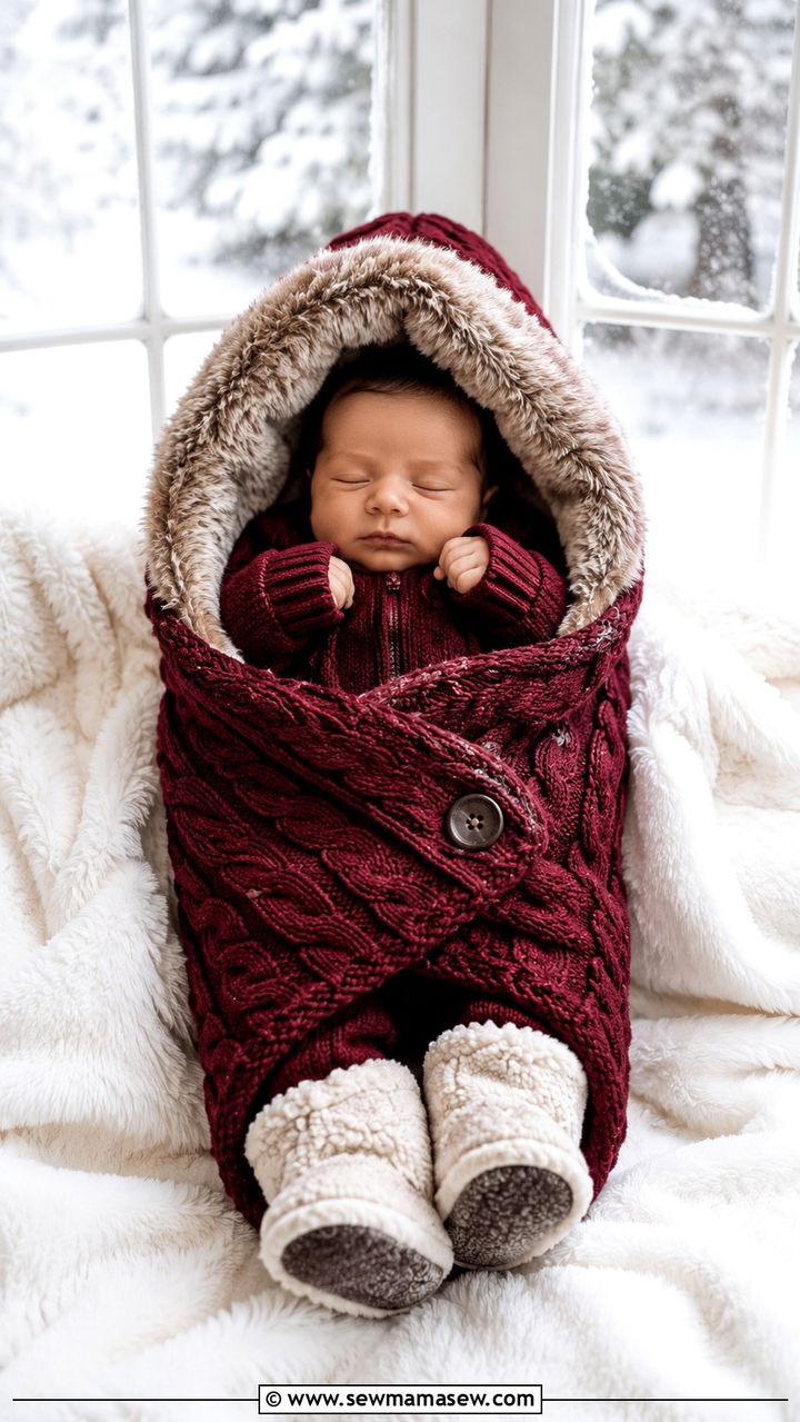 Winter knit wrap newborn cold weather outfit - 25 Newborn photoshoot outfit ideas