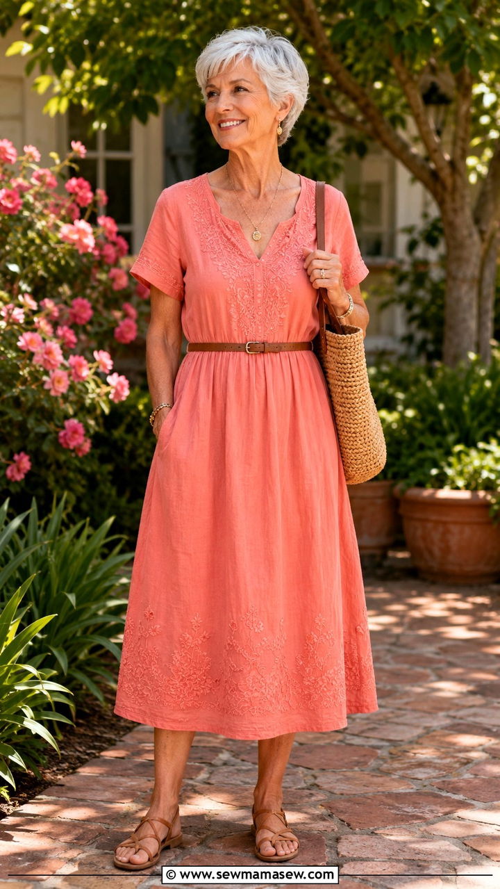 Women Over 60 A Line Cotton Dress With Flat Sandals - 25 Outfit ideas for women over 60 2026