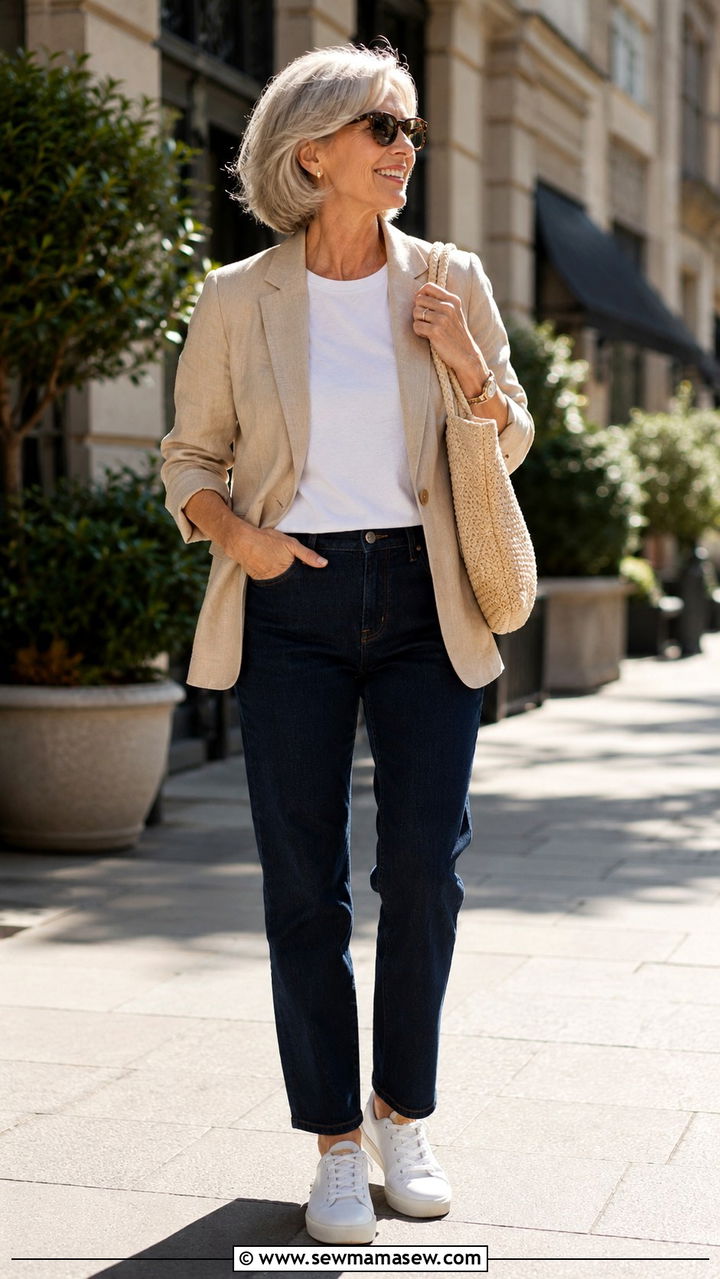 Women Over 60 Blazer Outfit With Straight Leg Jeans - 25 Outfit ideas for women over 60 2026
