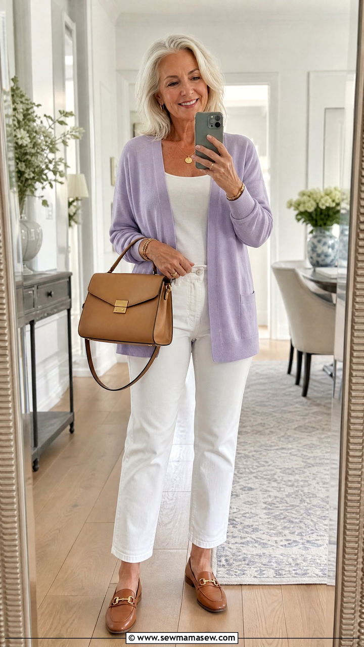 Women Over 60 Cardigan With White Jeans And Loafers - 25 Outfit ideas for women over 60 2026