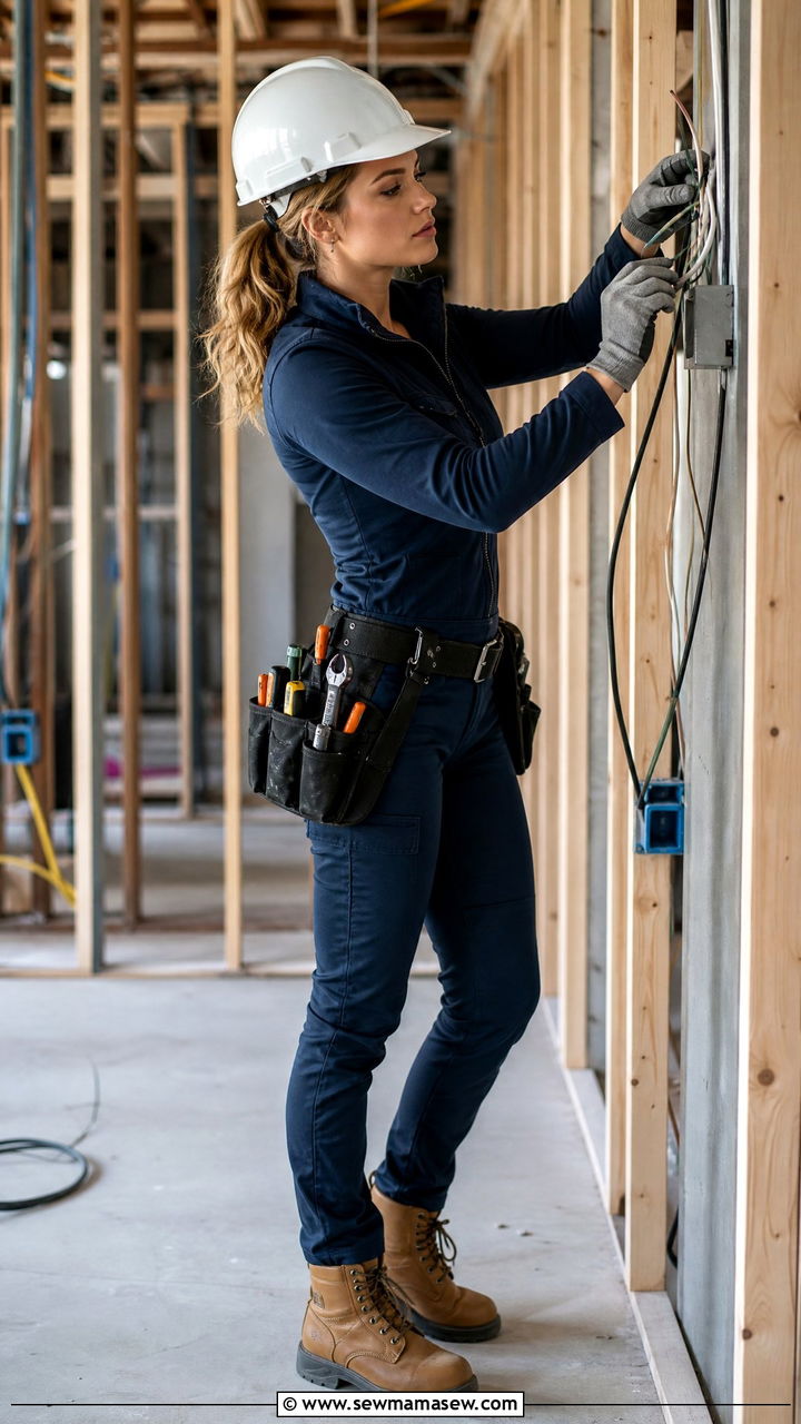 Womens Work Jumpsuit with Tool Belt and Hard Hat - 30 Construction site outfit ideas for women