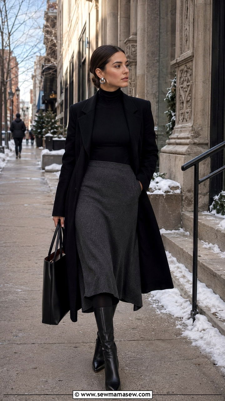 Wool Bias Cut Skirt with Turtleneck - 25 Bias cut skirt outfit ideas