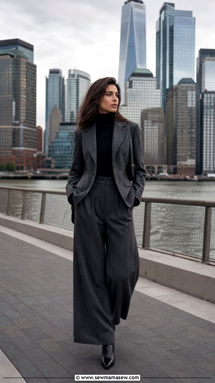 Wool Blazer With Turtleneck And Wide Leg Trousers - 35 Ivy league outfit ideas