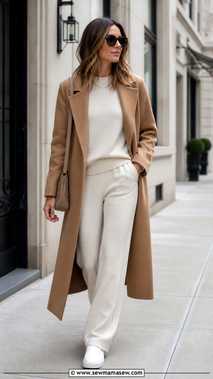 Wool Coat Over A Monochrome Knit Set - 40 old money outfits