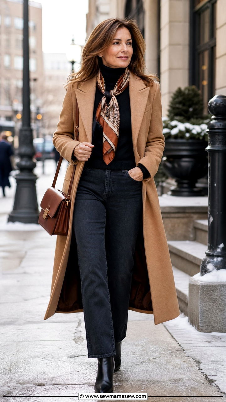 Wool Coat With Turtleneck And Ankle Boots Outfit - 30 Outfit ideas for women over 70