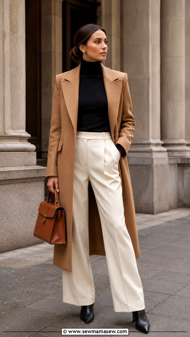 Wool Coat With Turtleneck Sweater - 30 transitional cute outfit ideas