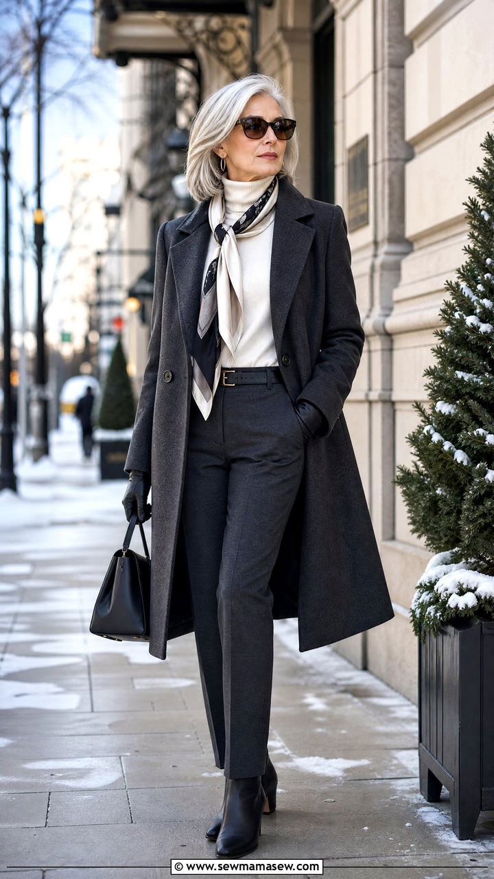 Wool Coat With Turtleneck and Straight Leg Pants - 25 Fashion over 50 outfit ideas