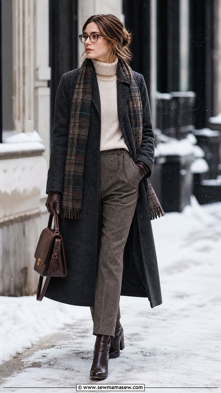 Wool Coat and Layered Knit Outfit - 25 librarian core outfits inspo