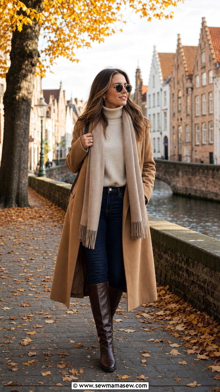 Wool Coat and Leather Boots Bruges Autumn - 35 Bruges outfit ideas