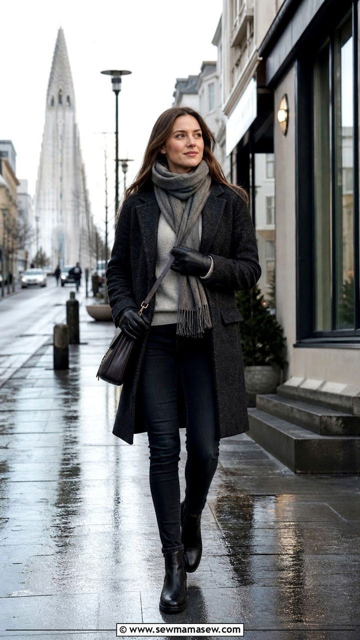 Wool Coat with Dark Jeans City Outfit - 40 What to wear in Iceland