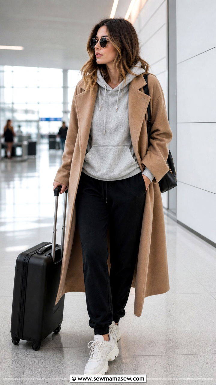 Wool Coat with Hoodie and Tailored Sweatpants - 40 transitional outfits