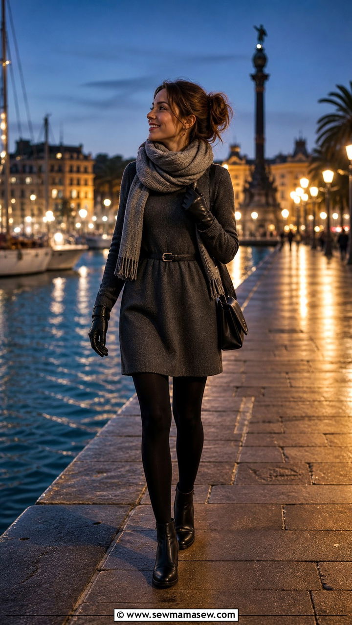 Wool Dress With Opaque Tights And Chelsea Boots - 40 What to wear in Barcelona