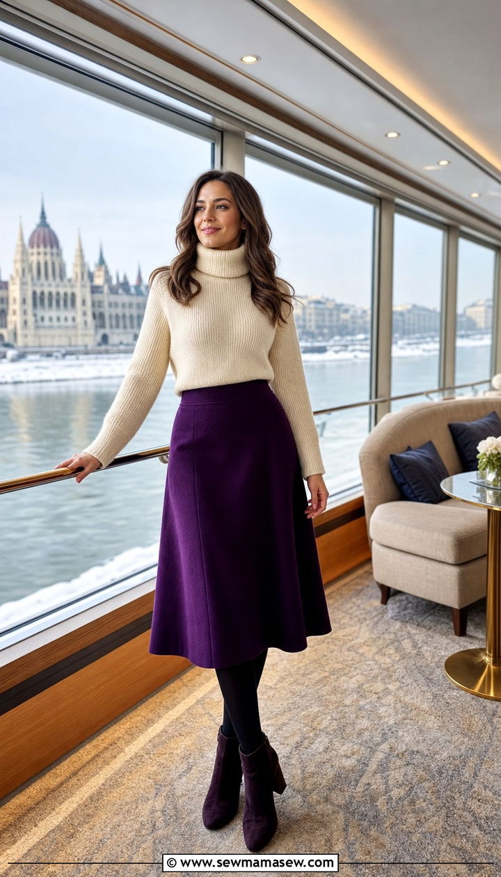 Wool Midi Skirt Chunky Turtleneck And Heeled Boots Danube - 25 Danube cruise outfit ideas