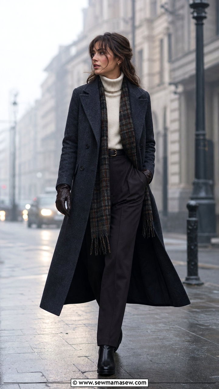 Wool Overcoat With Scarf And Leather Gloves - 25 dark academia outfits aesthetic