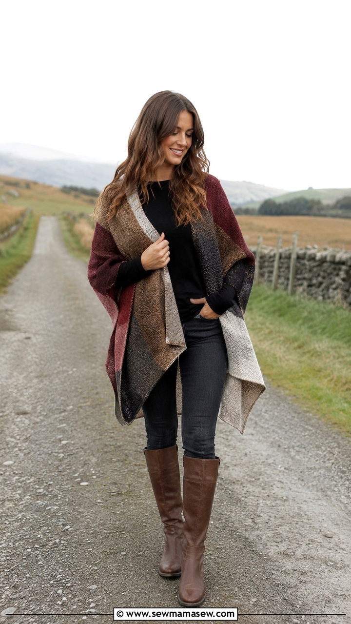 Wool Poncho Skinny Jeans Flat Boots Outfit - 25 transitional weekend outfit ideas