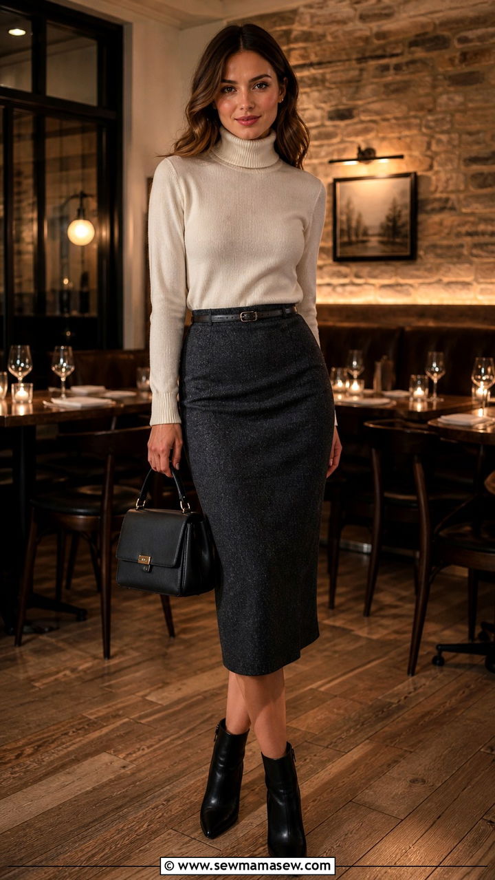 Wool Skirt And Turtleneck Outfit - 40 classy dinner outfits