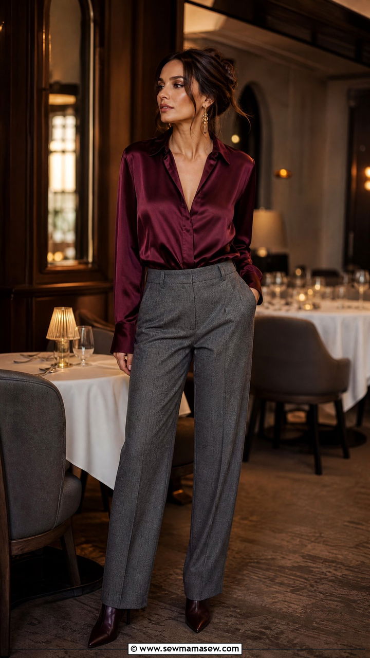 Wool Trousers and Silk Blouse - 30 Cute outfits for moms