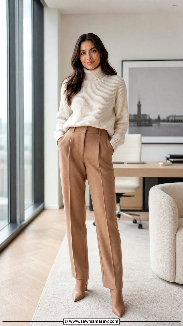 Wool Trousers and Turtleneck Sweater - 30 Cute outfits for moms