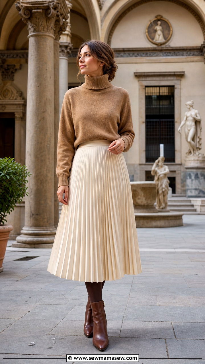 Wool Turtleneck with Pleated Skirt and Ankle Boots - 40 Italy outfit ideas