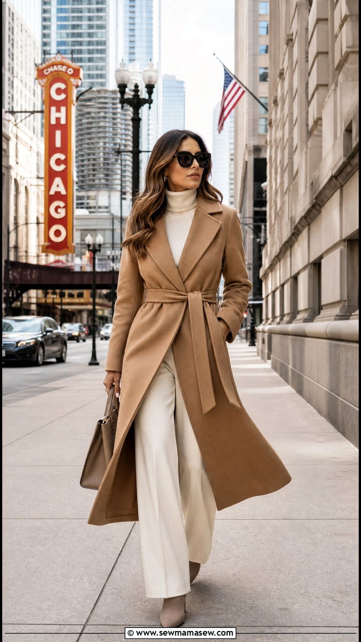 Wool Wrap Coat With Wide Leg Trousers and Heeled Ankle Boots - 25 Chicago outfit ideas