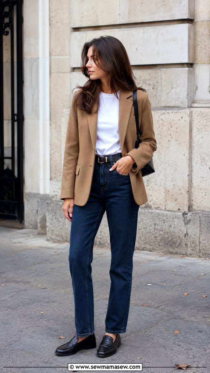 Wool blazer with straight leg jeans and loafers outfit - 30 In between season outfit ideas