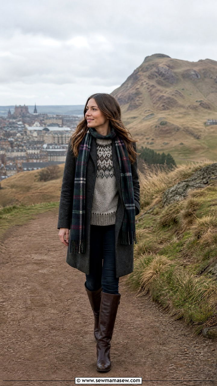 Wool coat and Fair Isle knit - 30 Edinburgh outfit ideas