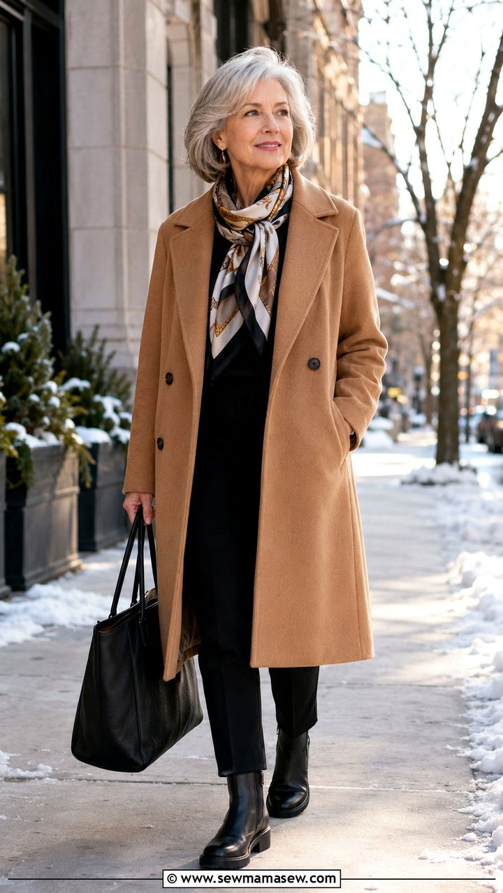 Wool coat and ankle pants outfit for women over 65 - 30 Outfit ideas for women over 65