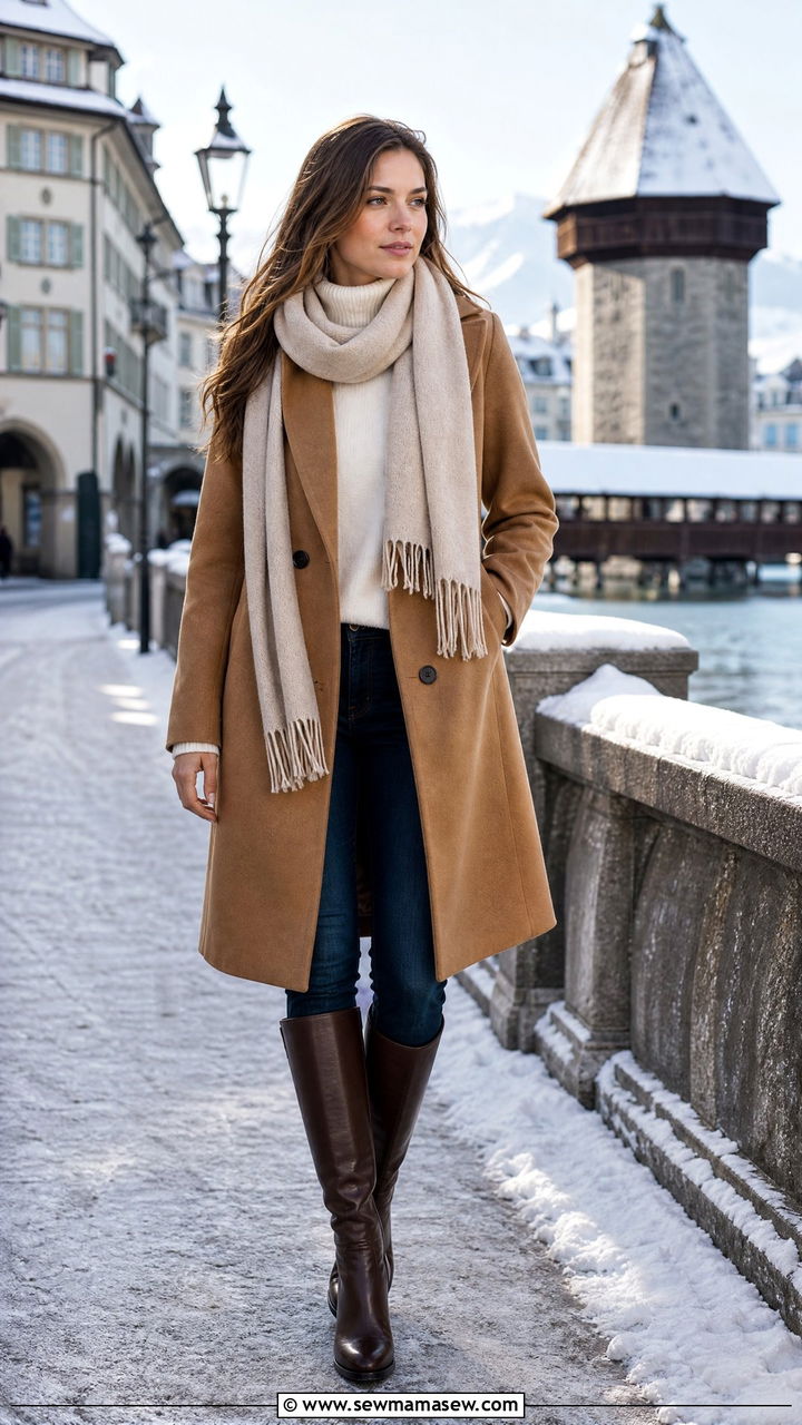Wool coat and scarf for Lucerne winter - 35 Lucerne outfit ideas