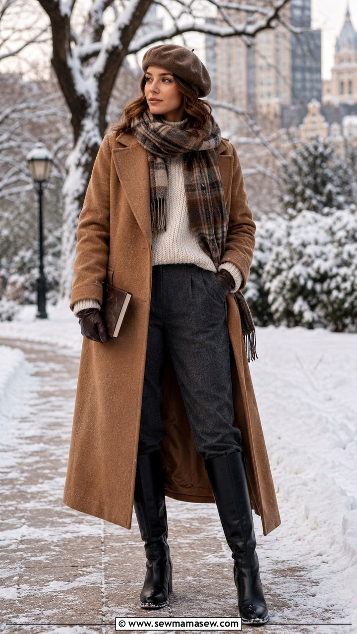 Wool coat and scarf winter outfit - 30 librarian core outfits ideas