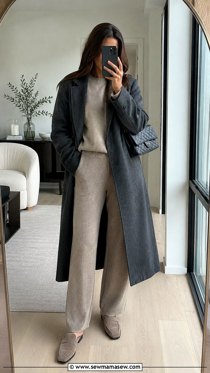 Wool coat over matching knit set - 30 How to style a wool coat
