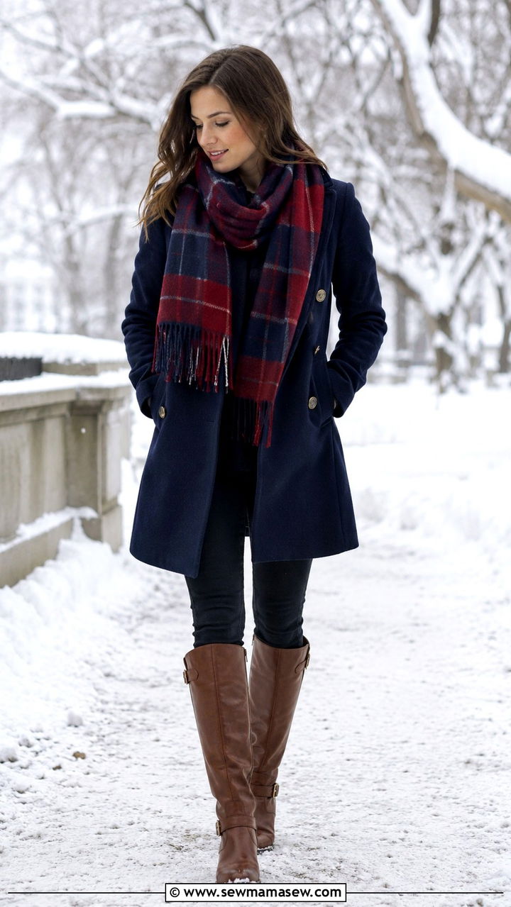 Wool coat with plaid scarf and riding boots - 30 How to style a wool coat