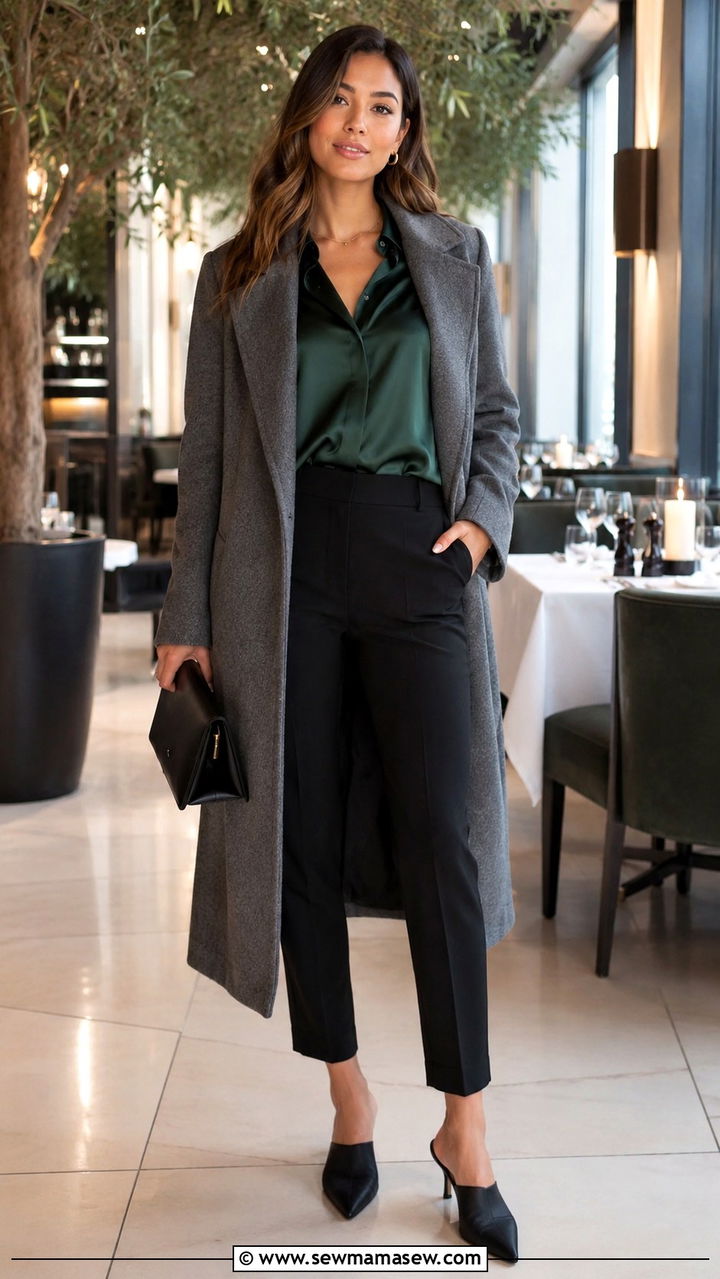 Wool coat with silk blouse and tailored pants - 30 How to style a wool coat