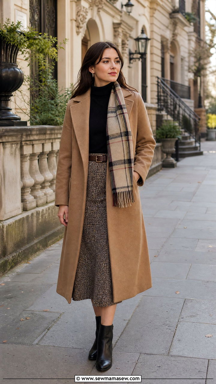 Wool coat with turtleneck and midi skirt - 25 classy dark academia outfits