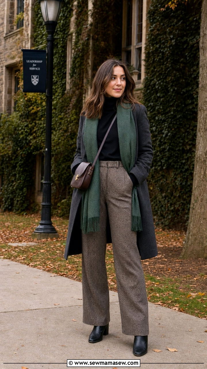 Wool coat with turtleneck and wide leg trousers - 25 Dark academia outfit ideas 2026