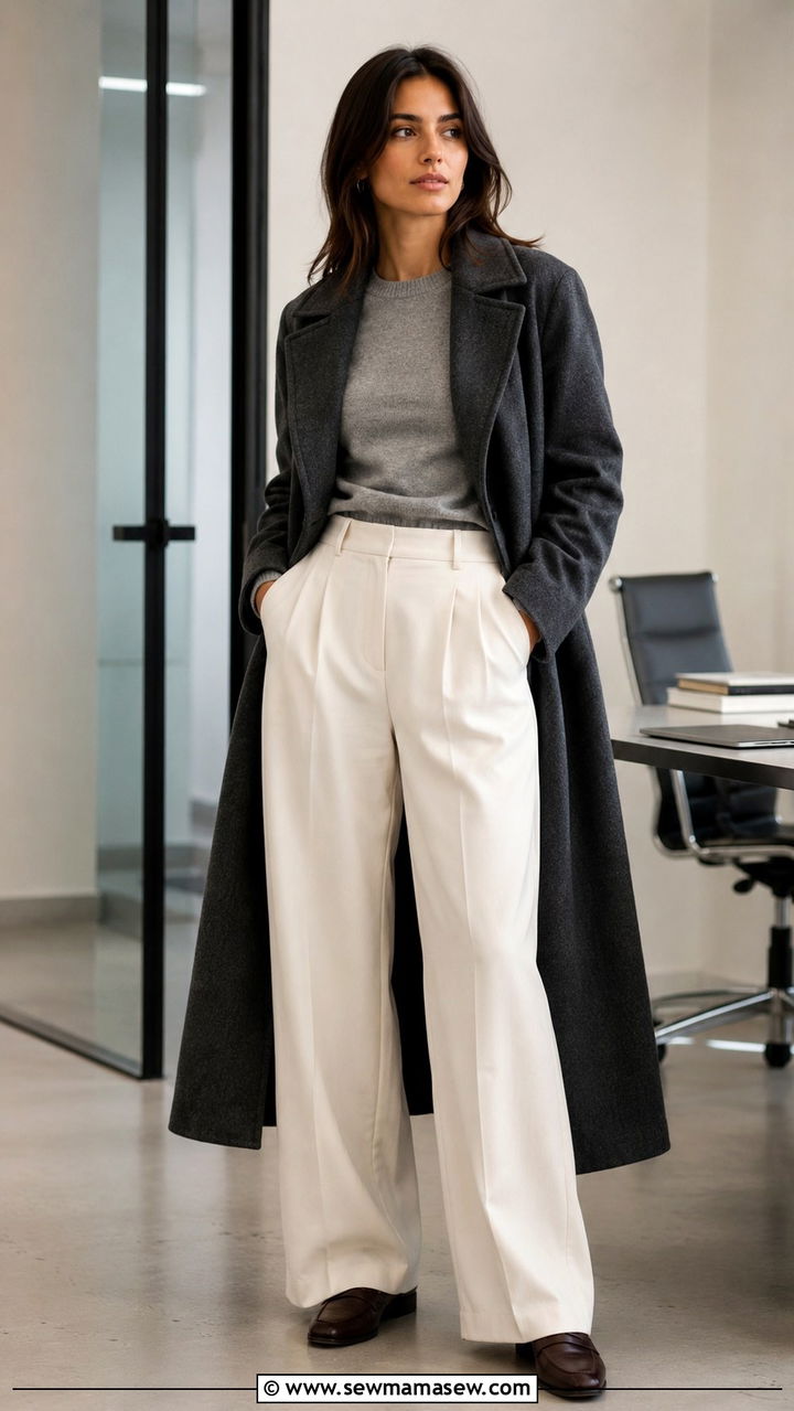 Wool coat with wide leg trousers and loafers - 30 How to style a wool coat
