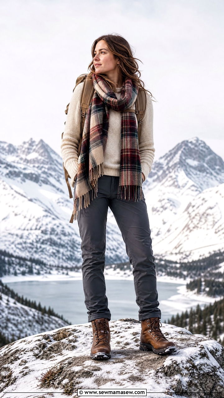 Wool sweater and softshell hiking pants backpacking outfit - 20 Backpacking outfit ideas