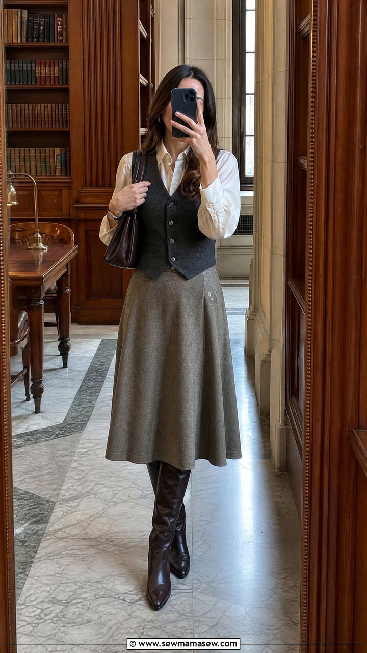 Wool vest and A line skirt librarian outfit - 25 librarian core outfits to copy