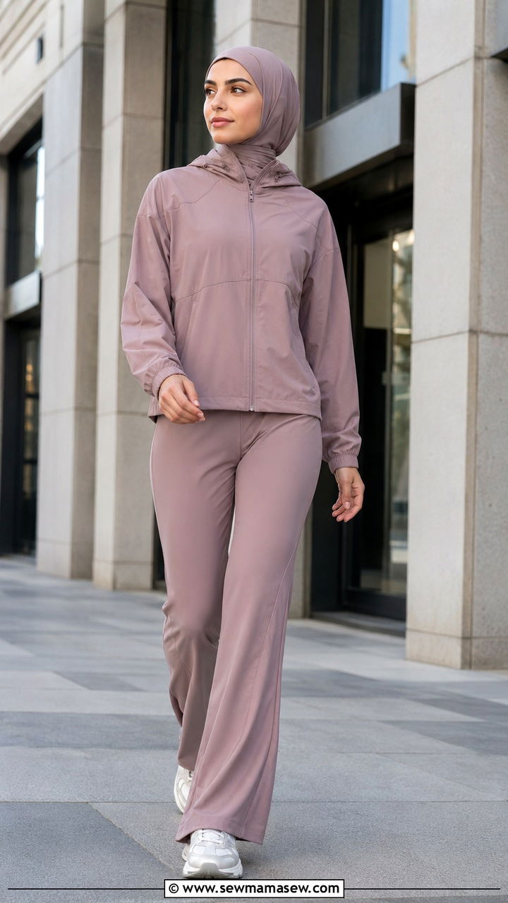 Woven Track Jacket with Flared Training Trousers - 25 Modest gym outfit ideas with hijab