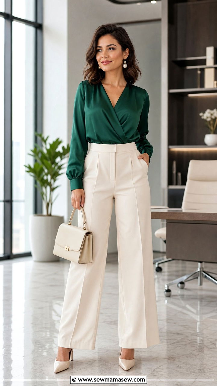 Wrap Blouse with Wide Leg Trousers - 25 classy outfits for short torso women