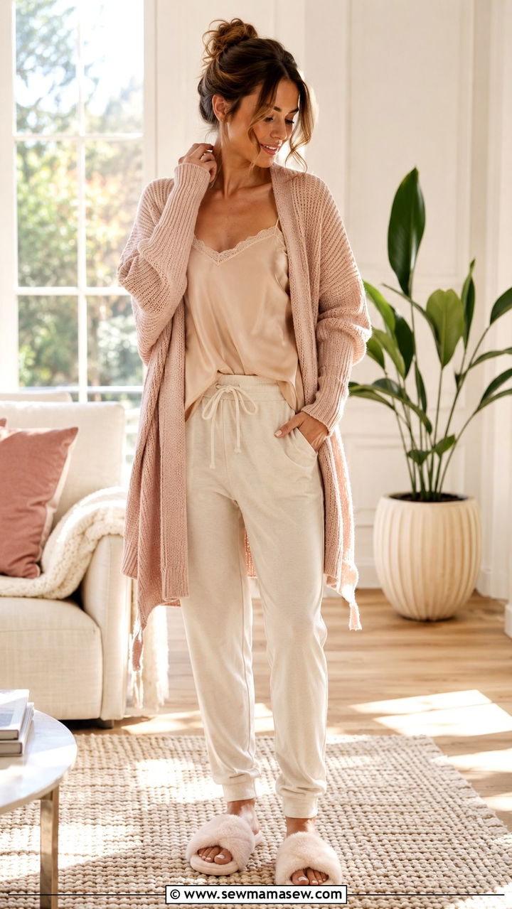 Wrap Cardigan Camisole and Relaxed Joggers - 30 Loungewear outfit ideas spring