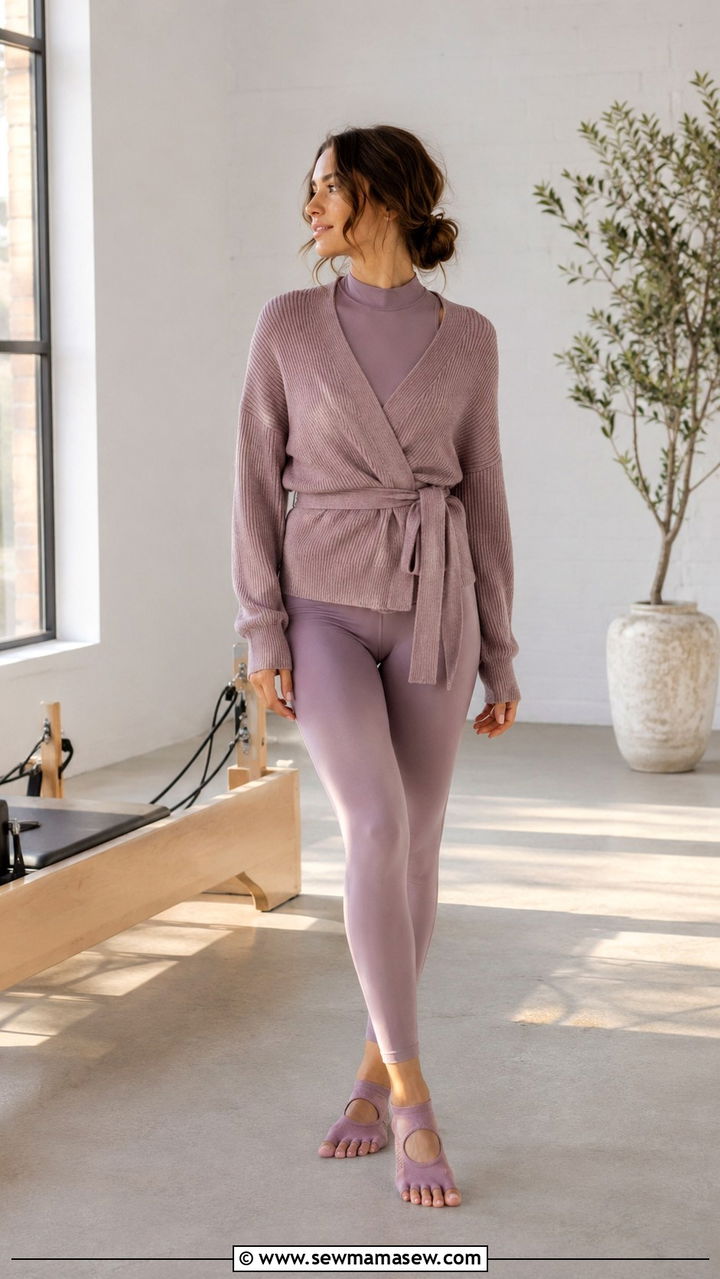 Wrap Cardigan and Leggings - 25 Modest pilates outfit ideas