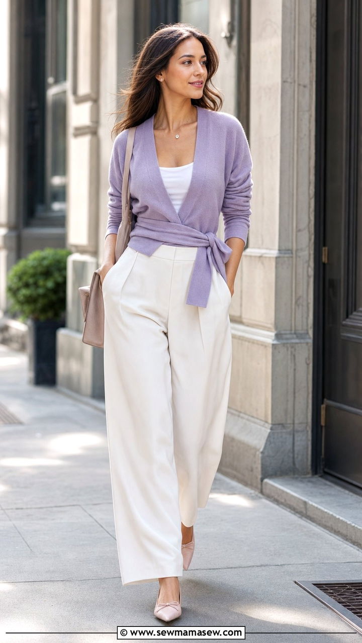 Wrap Cardigan and Wide Leg Pants Outfit - 35 Balletcore summer outfits