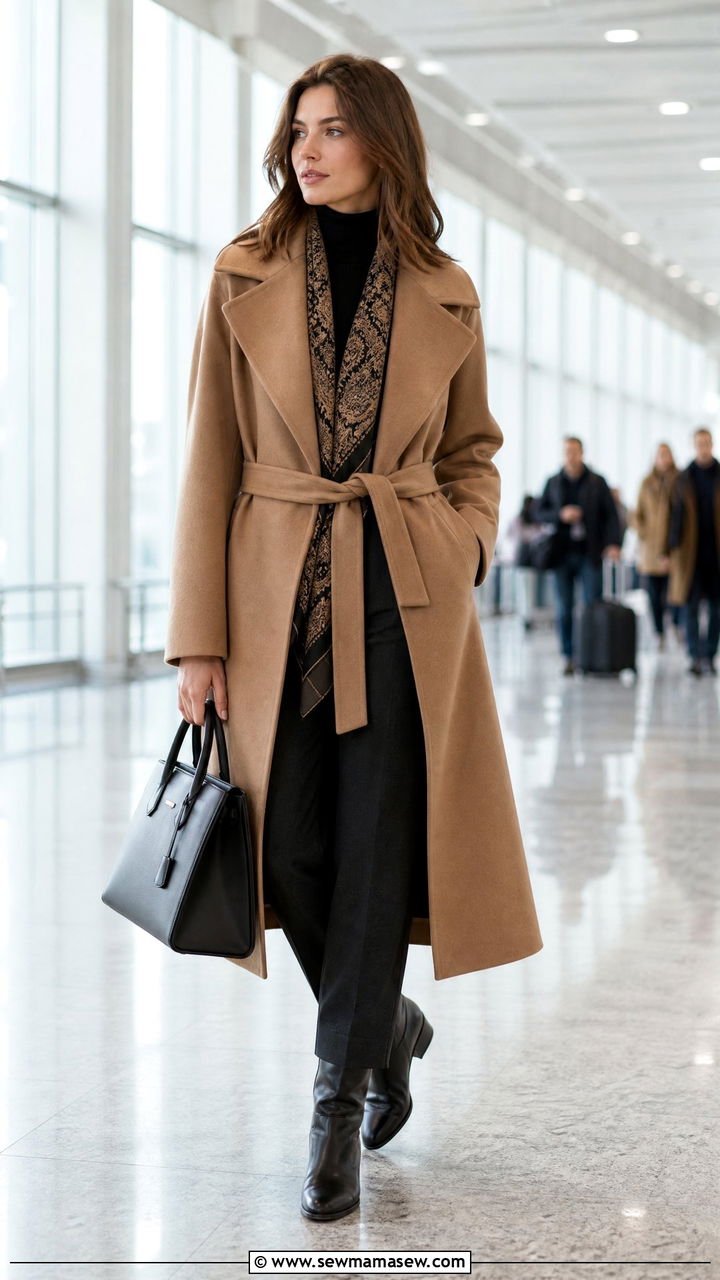 Wrap Coat And Turtleneck Europe Airport Look - 30 Europe airport outfit ideas