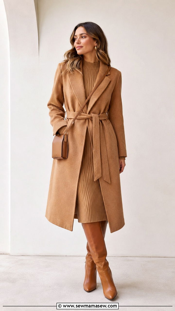 Wrap Coat Over Ribbed Knit Dress - 20 Quiet luxury outfit ideas Max Mara style