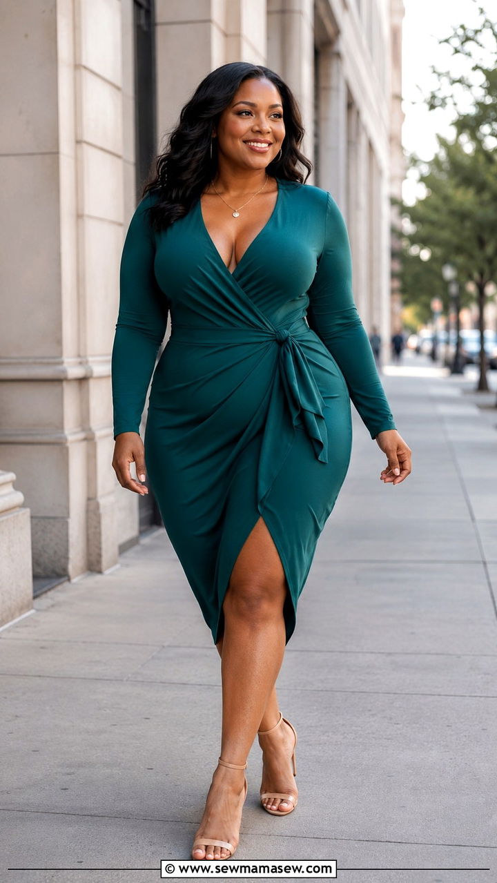 Wrap Dress And Heeled Sandals Outfit For Curves - 25 Outfits to emphasize curves