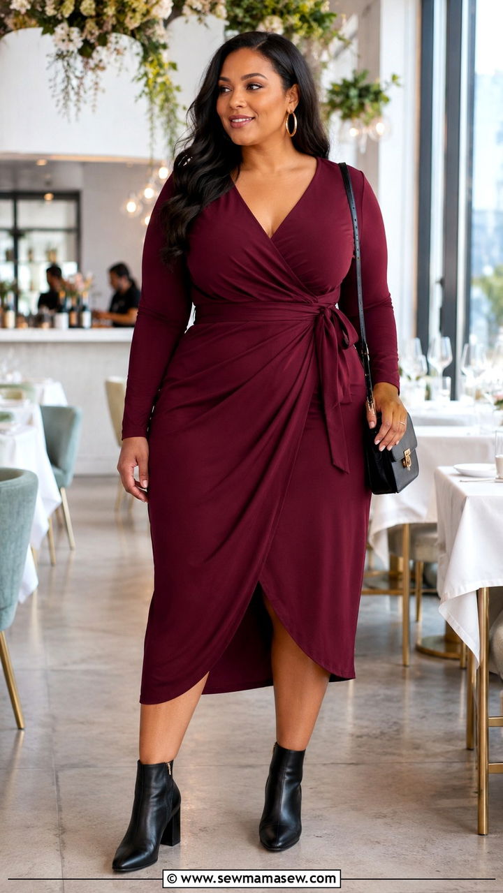 Wrap Dress With Ankle Boots - 30 classy outfits for curvy women