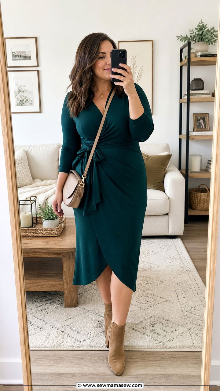 Wrap Dress With Ankle Boots And Crossbody Bag - 35 Midsize capsule wardrobe