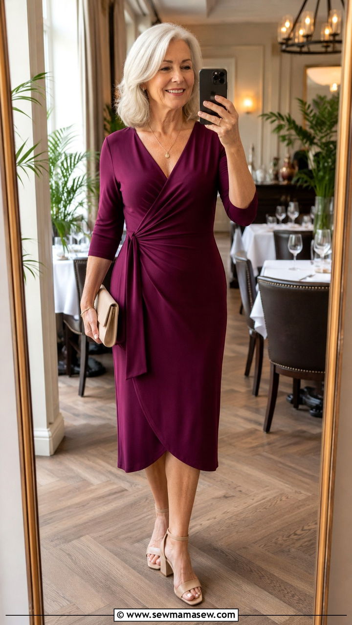 Wrap Dress With Block Heel Sandals - 30 Trendy outfits for women over 60
