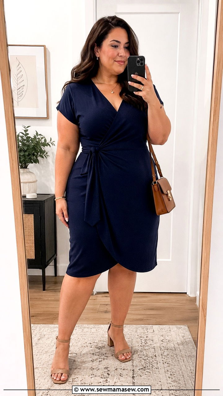 Wrap Dress With Block Heel Sandals - 25 Outfit ideas for pear shape plus size